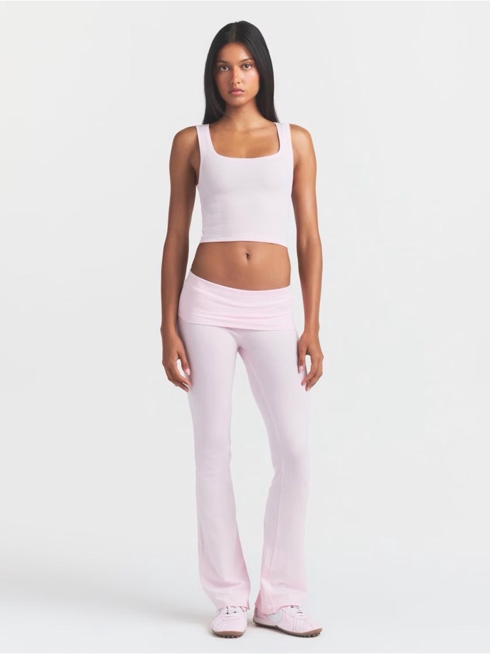 Skims Cherry Blossom Fold-Over Waist Flare Pants